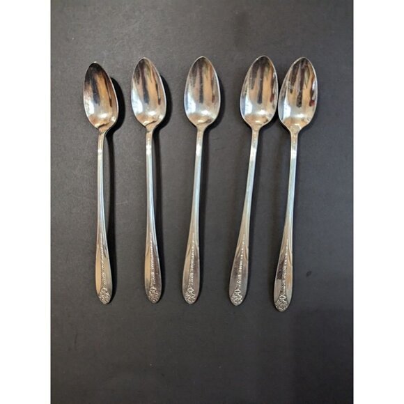 National Silver Co Princess Royal Iced tea spoons silver-plate 1930  7 inch  set - Picture 6 of 10
